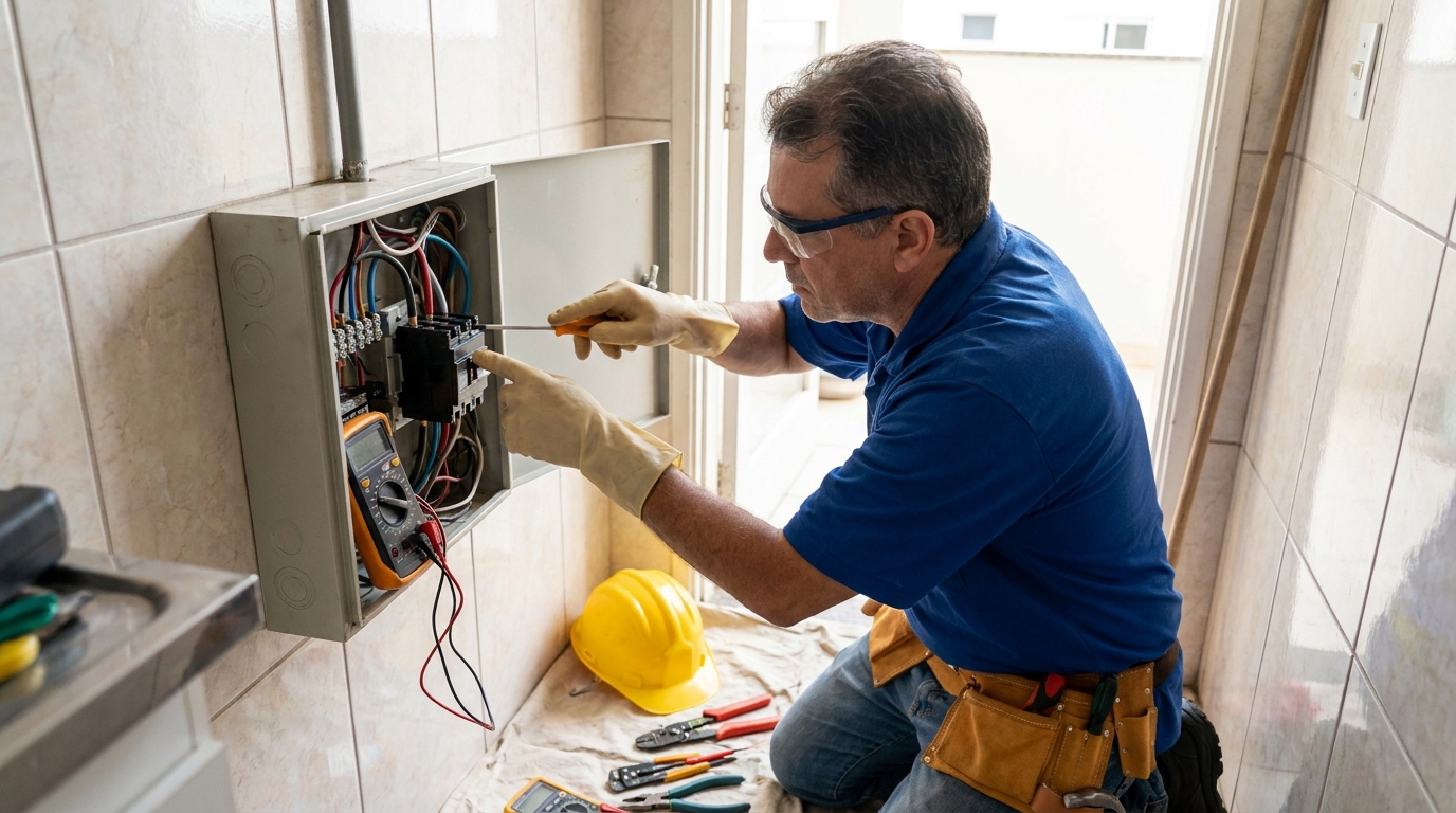 Eletricista instalando disjuntor em Presidente Prudente‑SP