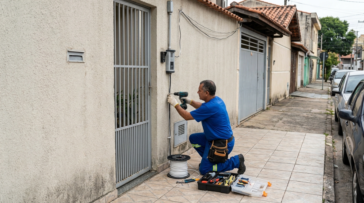 Eletricista instalando interfone em Presidente Prudente‑SP