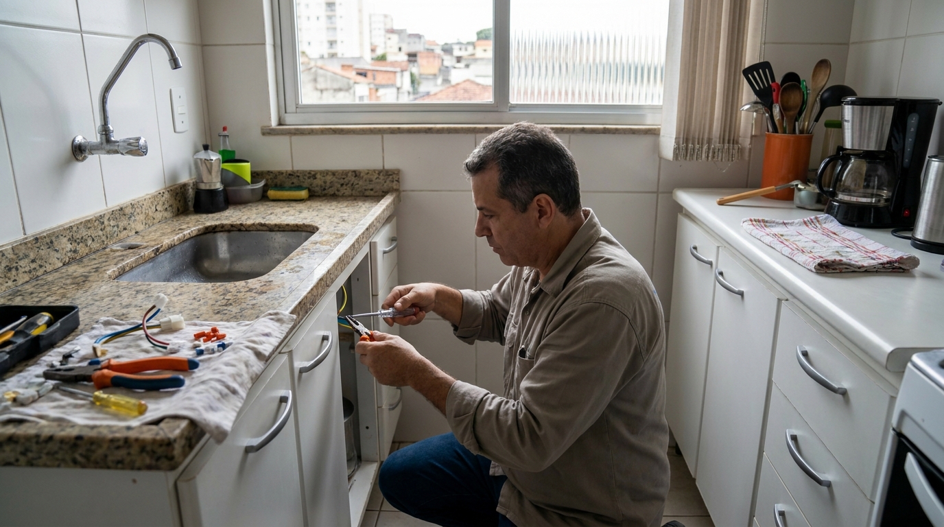 Eletricista instalando torneira eletrica em Presidente Prudente‑SP