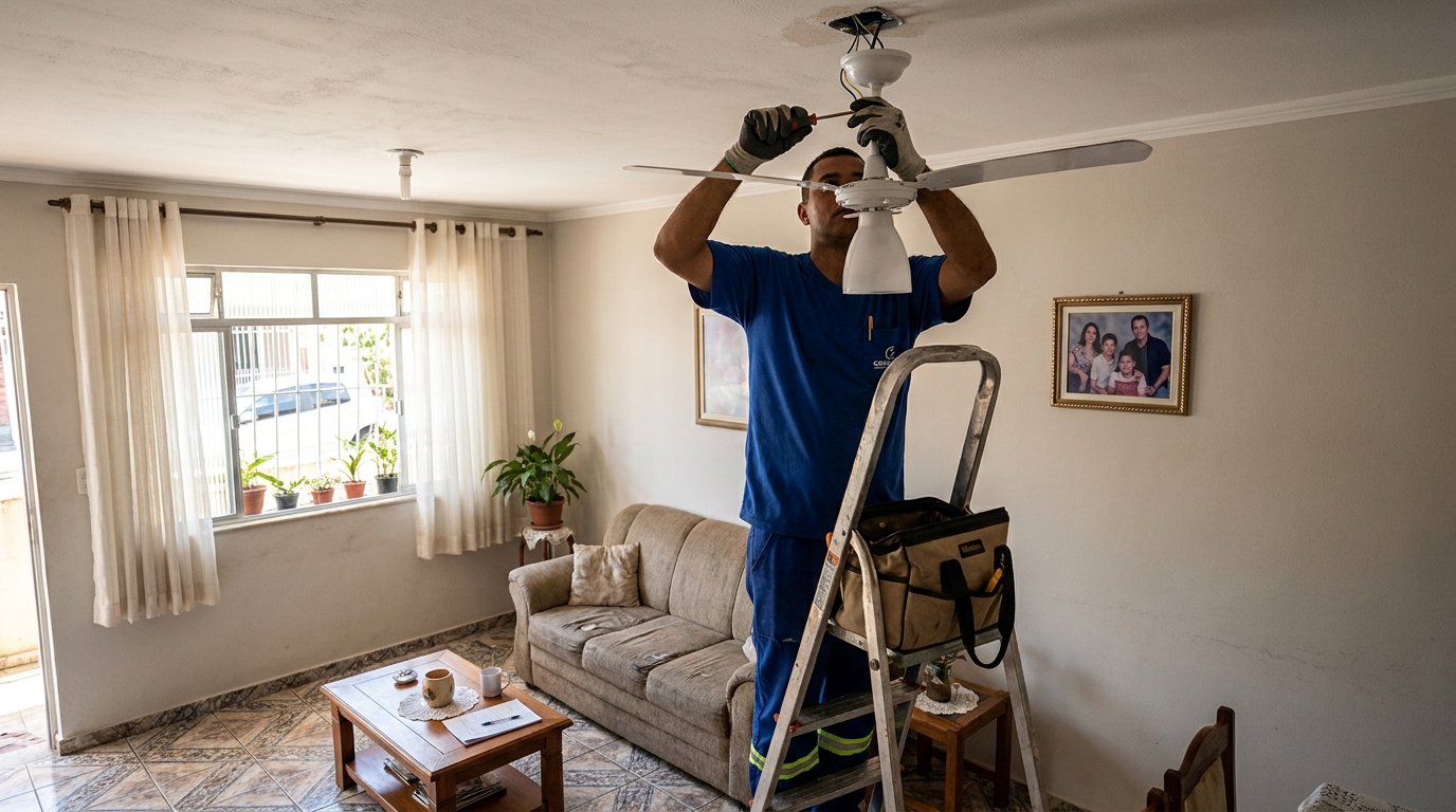 Instalacao de ventilador de teto residencial em Presidente Prudente‑SP