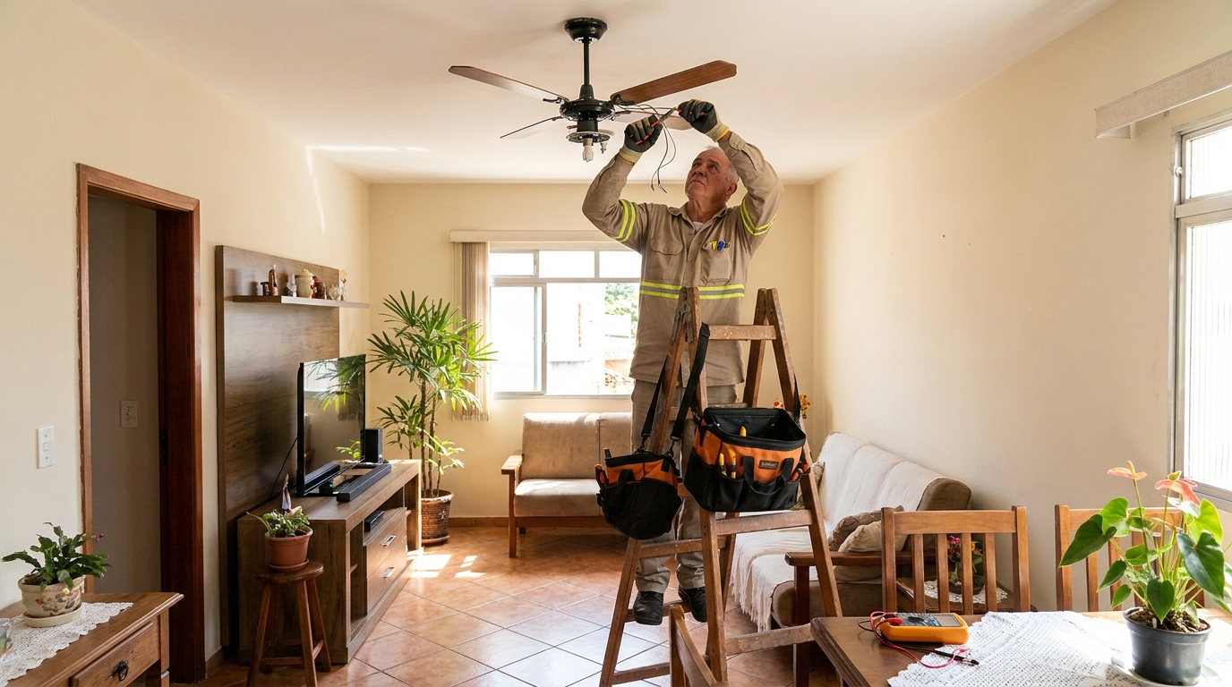Montagem de ventilador de teto em Presidente Prudente‑SP